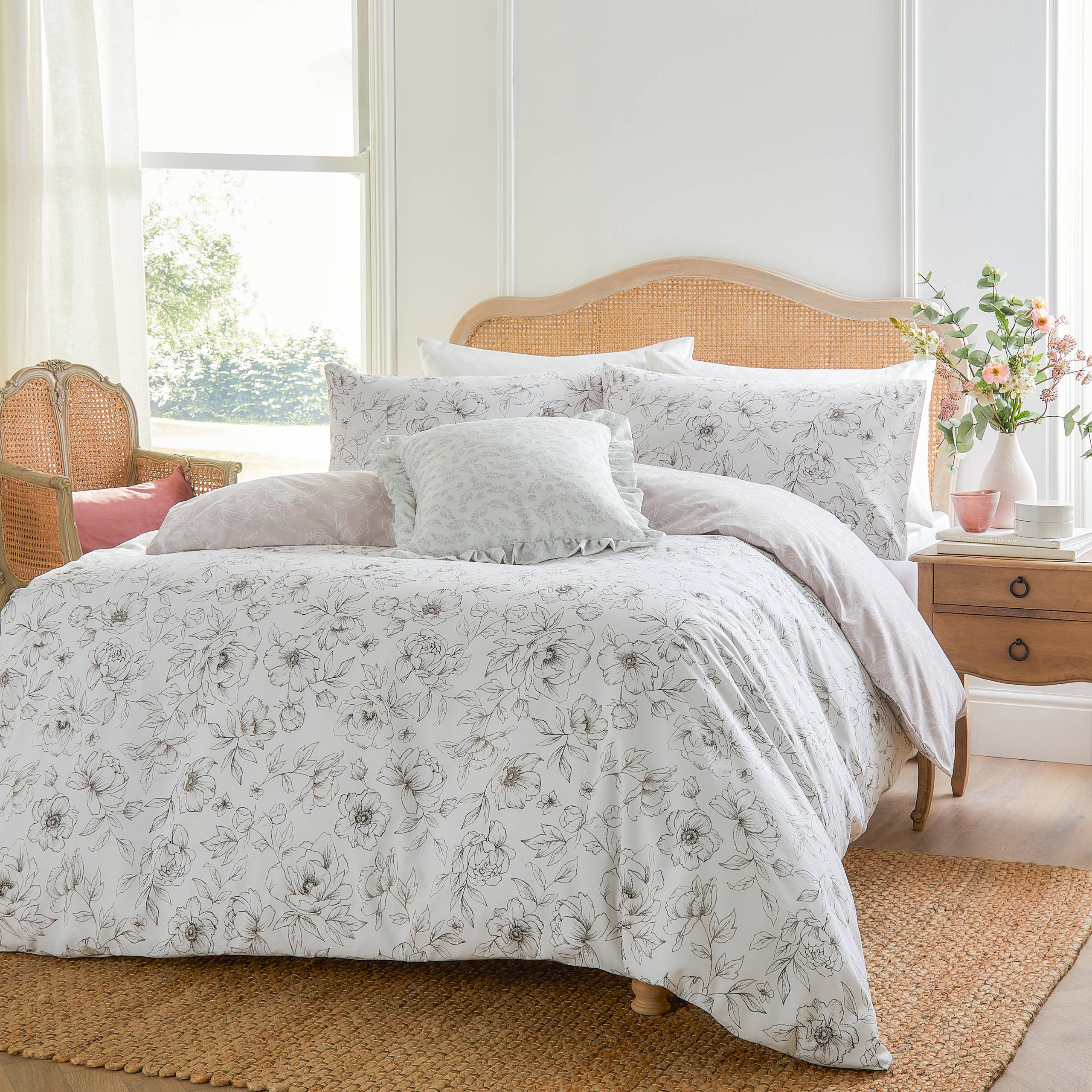 Housse de couette réversible motif floral double
