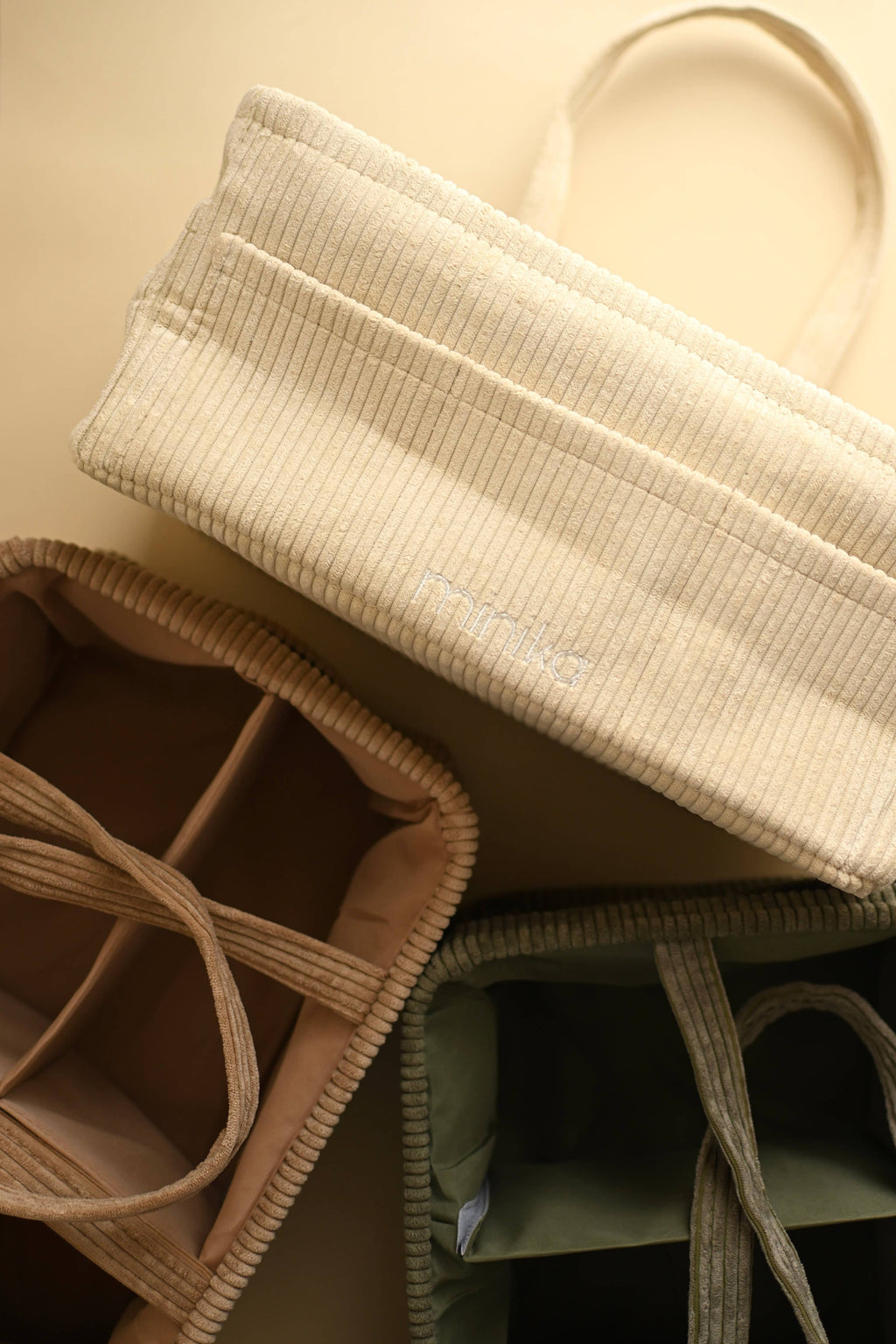 Panier organisateur de couches en velours - Crème