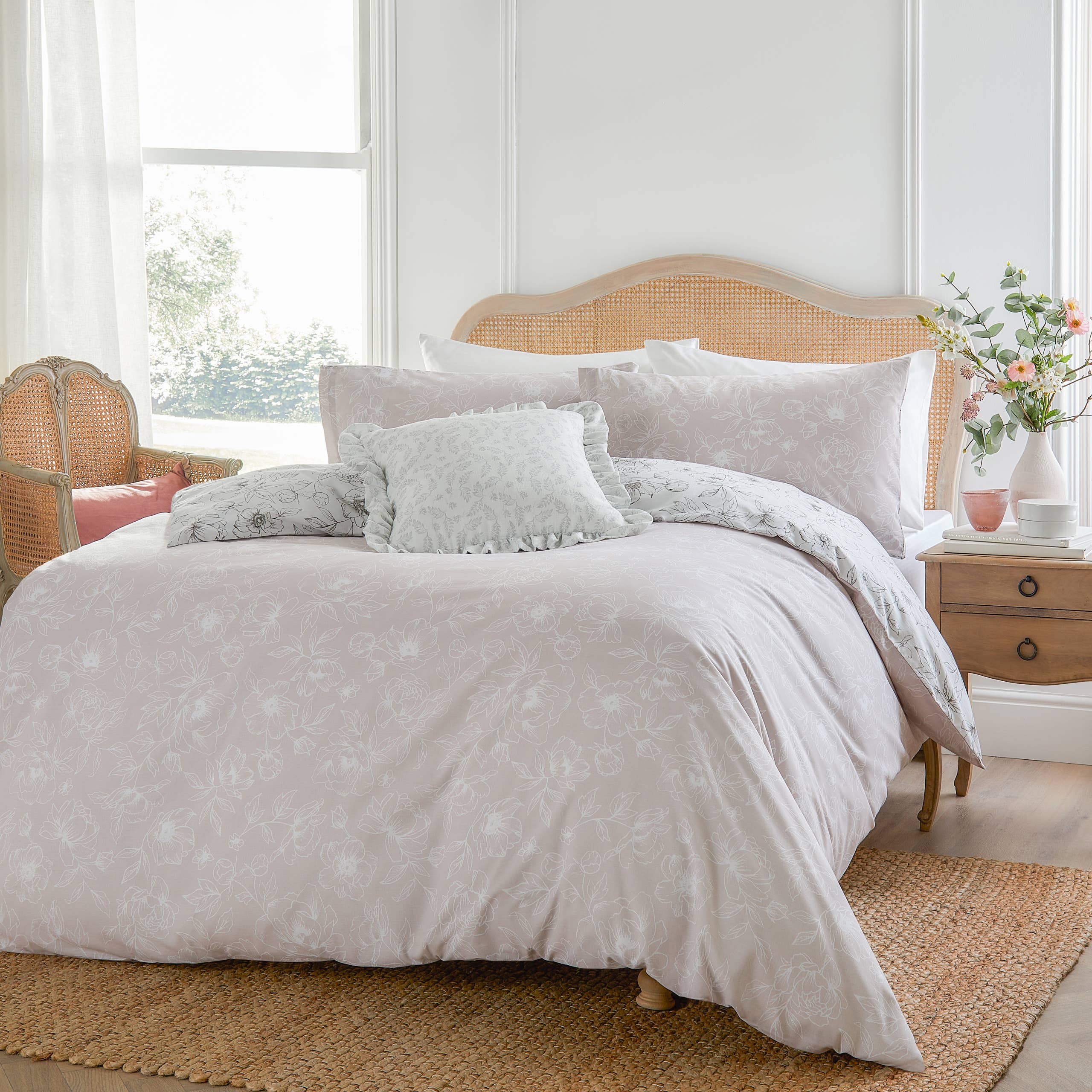 Housse de couette réversible motif floral double