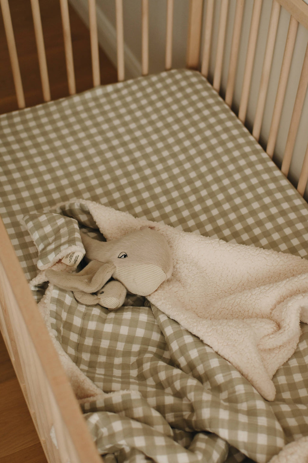 Muslin and Sherpa Blanket - Sage Vichy