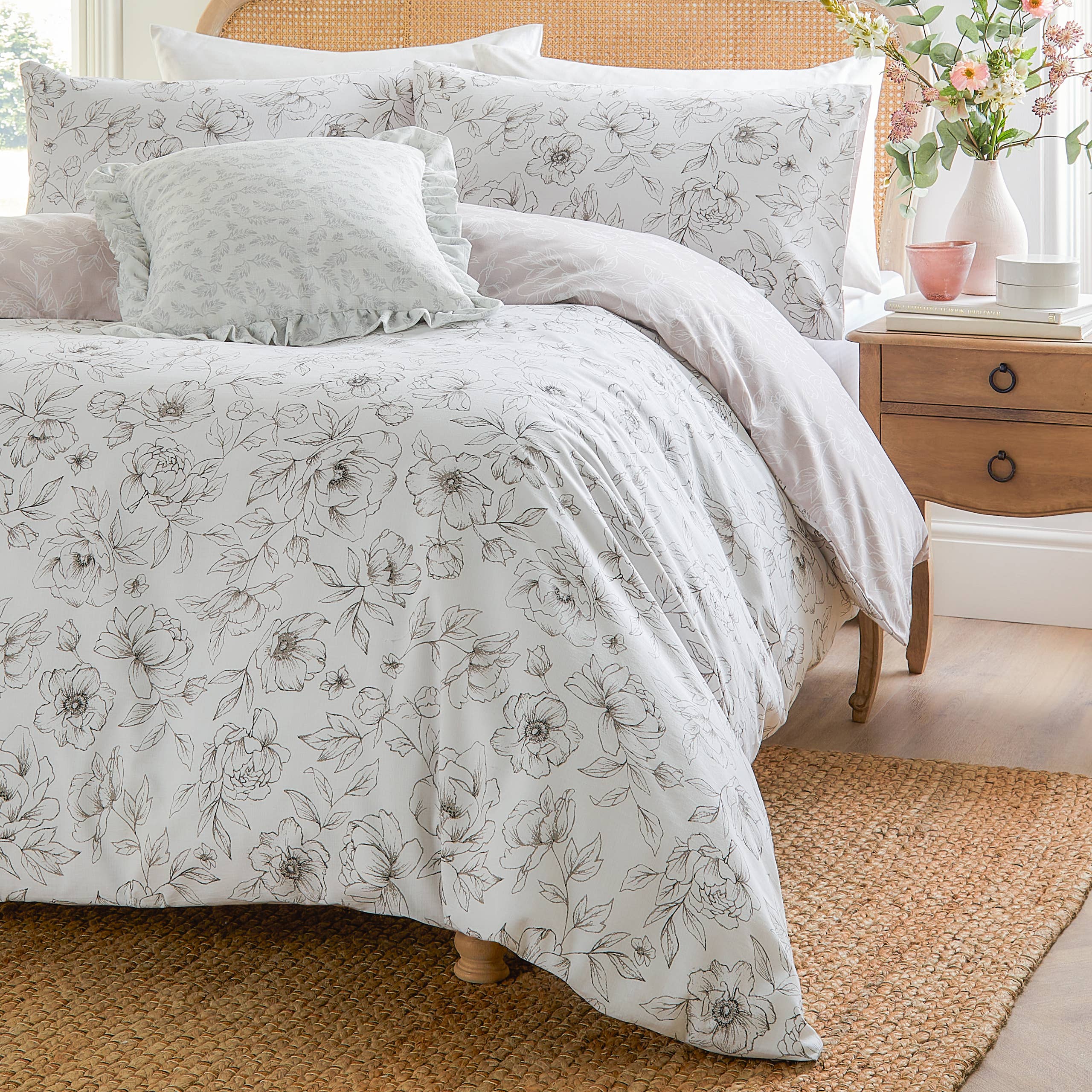 Housse de couette réversible motif floral double