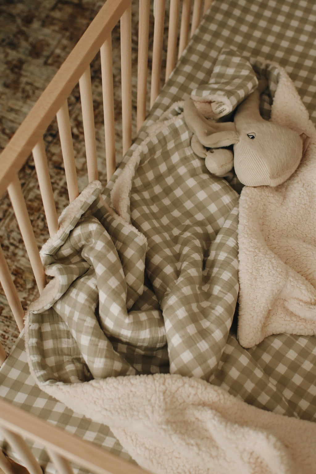 Muslin and Sherpa Blanket - Sage Vichy